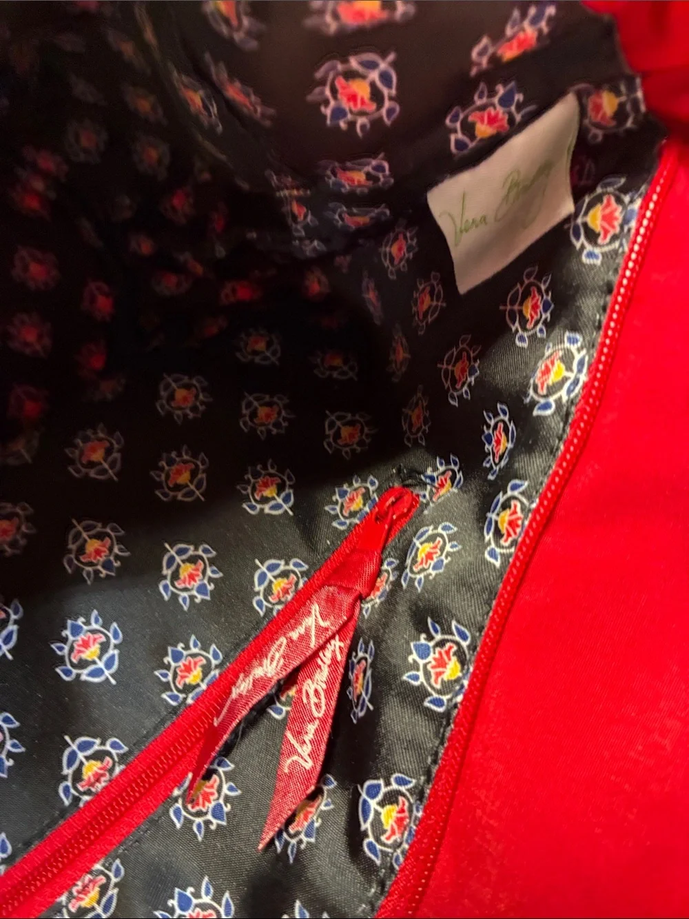 Vera Bradley Crimson Red Quilted Tote Bag Large Zip Top Shoulder Purse